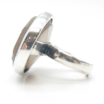 925 Sterling Silver Vintage Real Agate Gem Massive Adjustable Ring Size 8.75