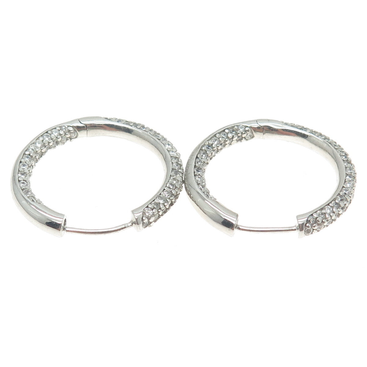 925 Sterling Silver Round-Cut In & Out C Z Sparkle Hoop Earrings