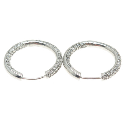 925 Sterling Silver Round-Cut In & Out C Z Sparkle Hoop Earrings
