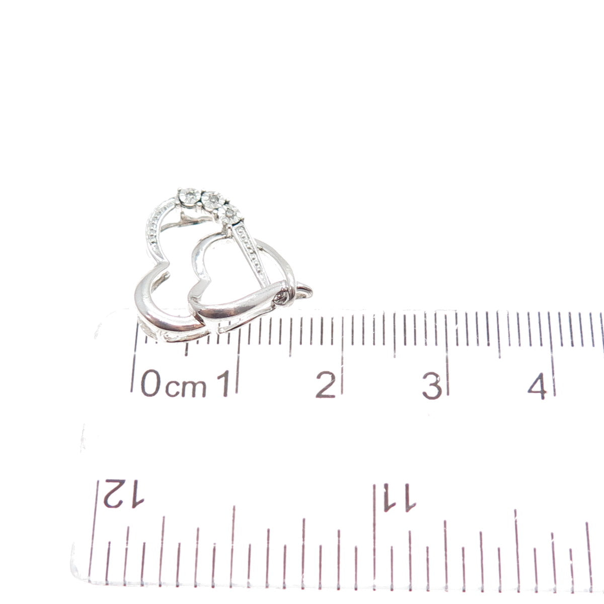 925 Sterling Silver Real Diamond Double Heart Minimalist Slide Charm Pendant