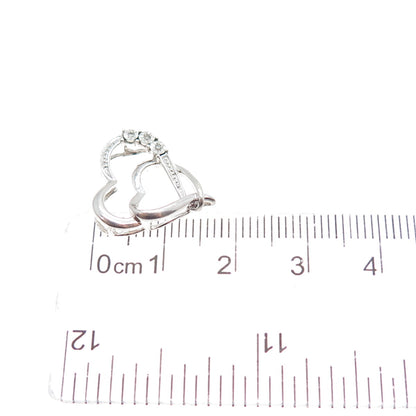 925 Sterling Silver Real Diamond Double Heart Minimalist Slide Charm Pendant