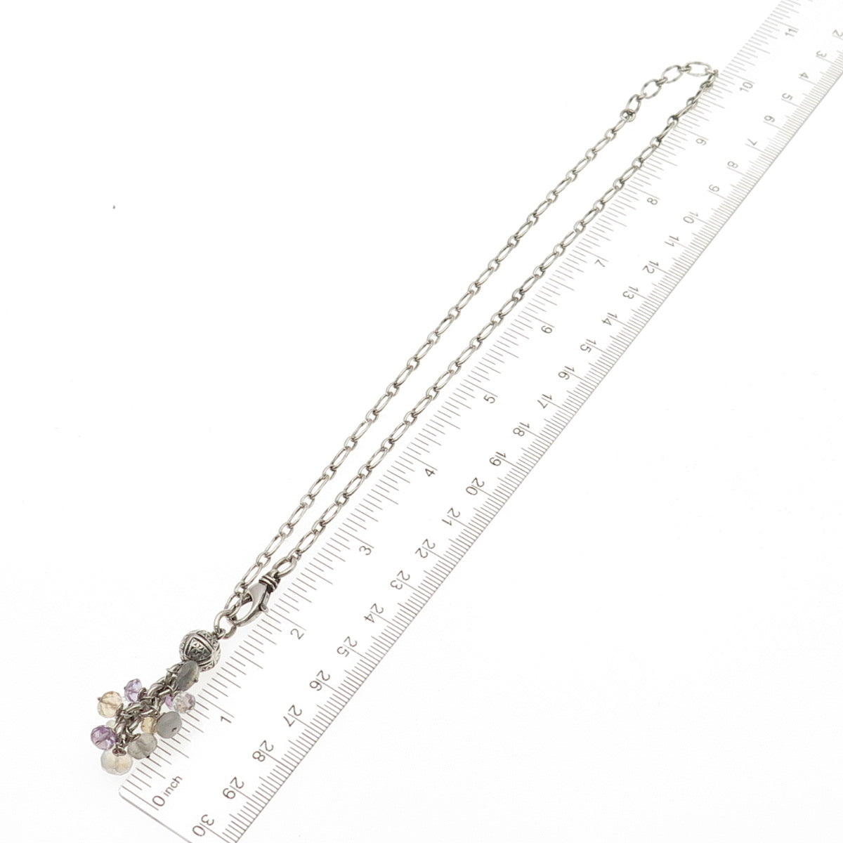 925 Sterling Vintage Real Labradorite Citrine Quartz Amethyst Chain Necklace 16"