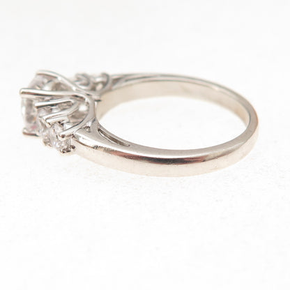 JH Young 925 Sterling Silver Round-Cut C Z Engagement Ring Size 7