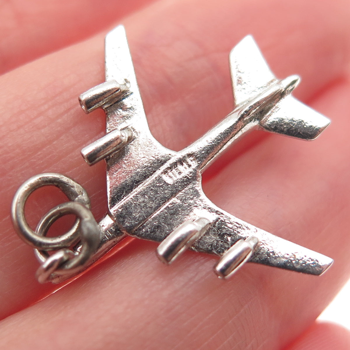 925 Sterling Silver Vintage Airplane 3D Charm Pendant
