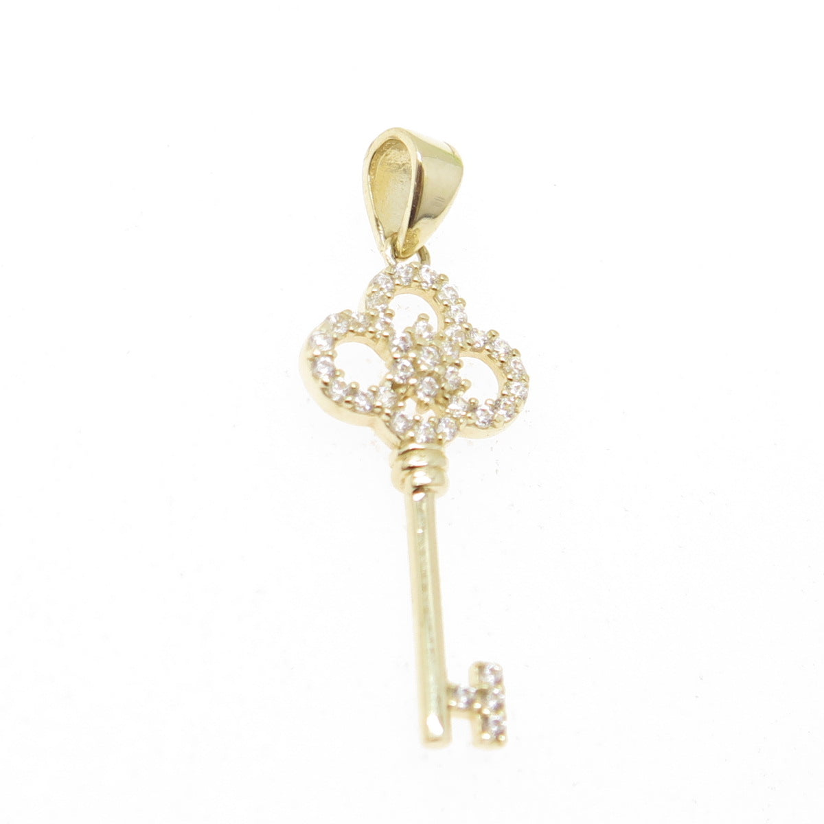 14K Yellow Gold Round-Cut C Z Key Minimalist Charm Pendant