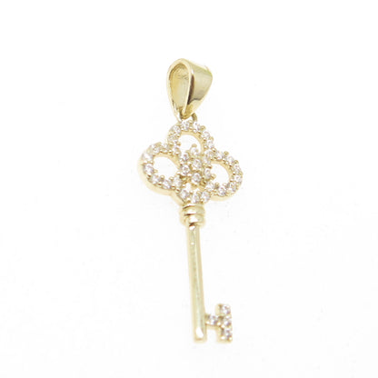 14K Yellow Gold Round-Cut C Z Key Minimalist Charm Pendant