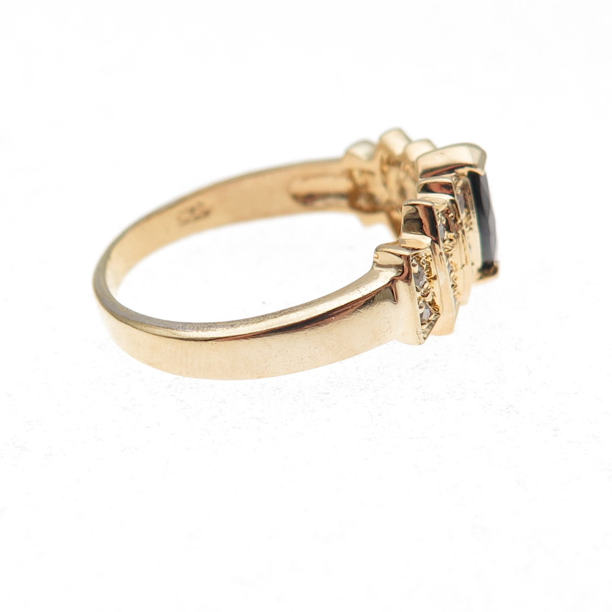 Dee Berkle 925 Sterling Silver Gold Plated Real Diamond & Sapphire Ring Size 8