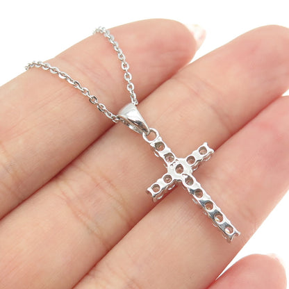 925 Sterling Silver Italy Round-Cut C Z Cross Cable Chain Necklace 16"
