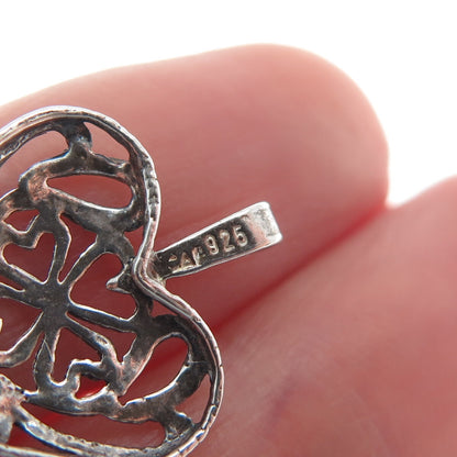 925 Sterling Silver Vintage Clover Heart Minimalist Charm Pendant