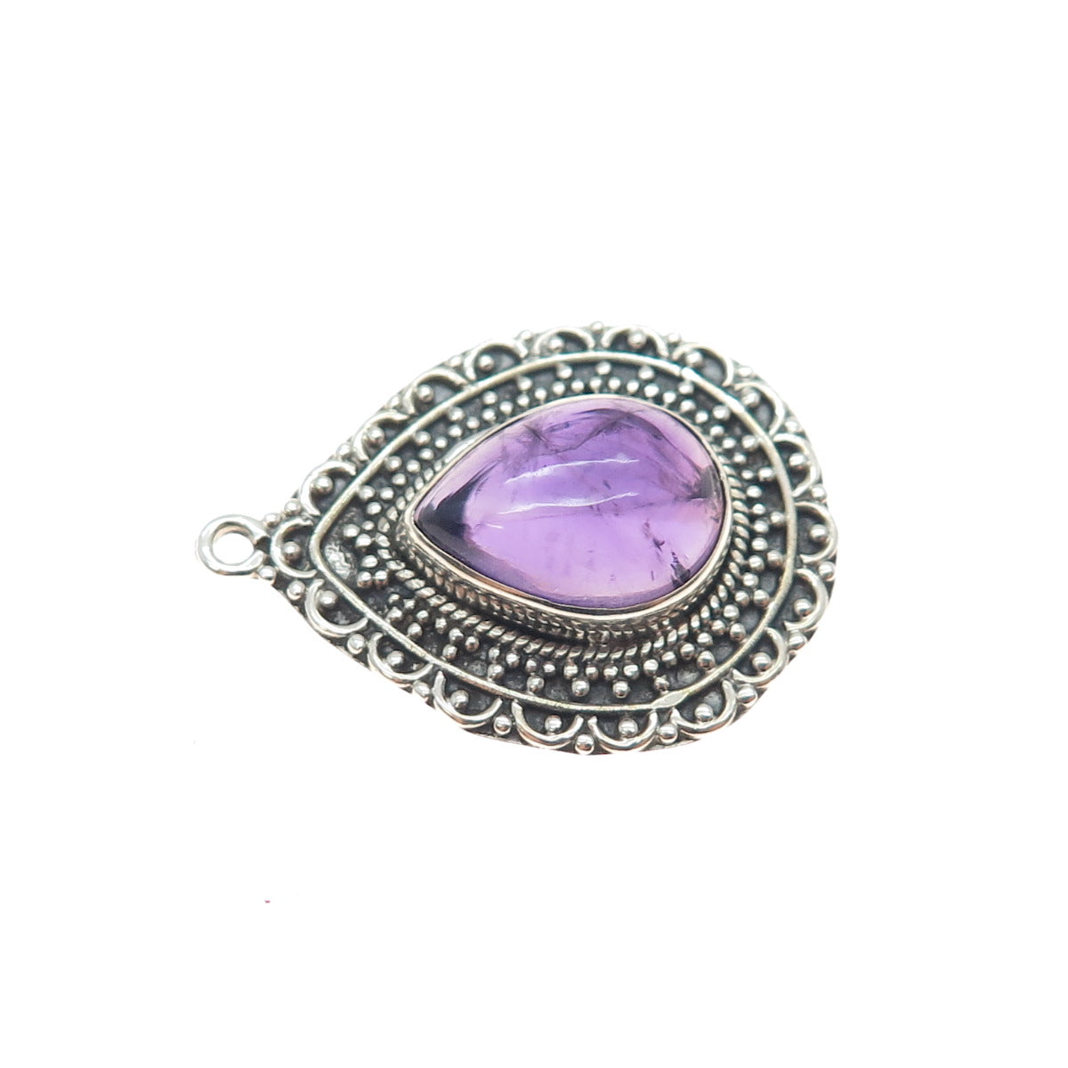 925 Sterling Silver Vintage Real Amethyst Oxidized Teardrop Charm Pendant