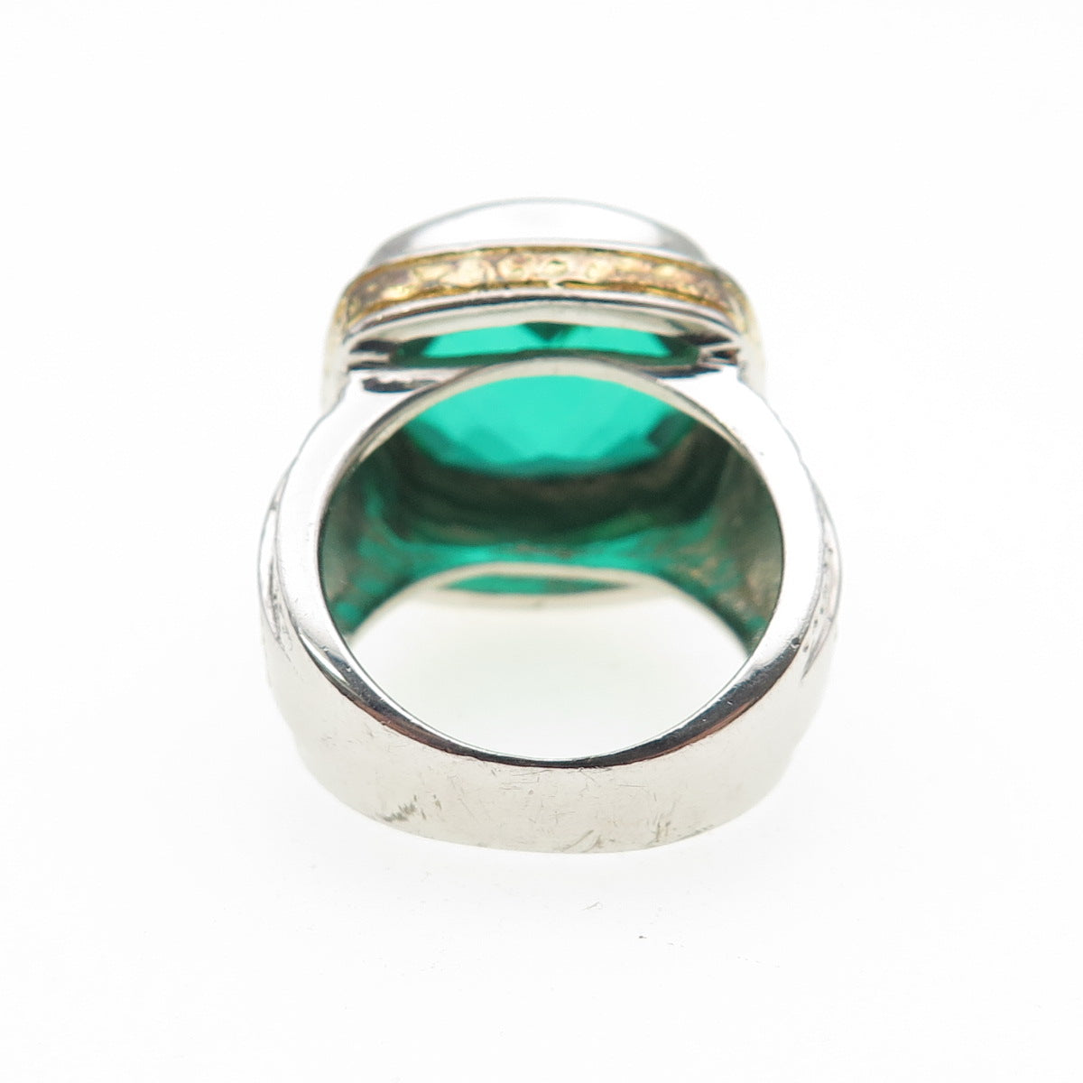 925 Sterling Silver 2-Tone Real Cushion-Cut Chrome Diopside Ring Size 6.5