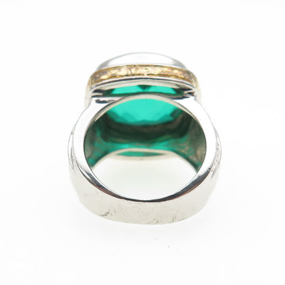 925 Sterling Silver 2-Tone Real Cushion-Cut Chrome Diopside Ring Size 6.5