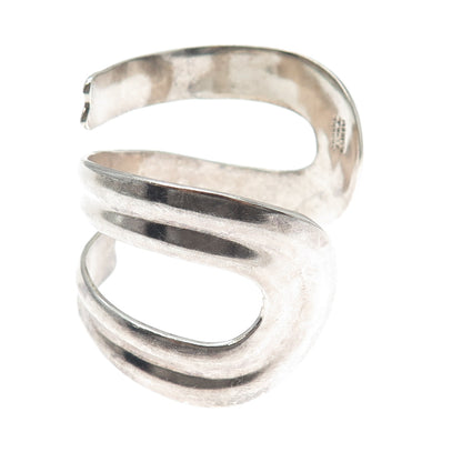 925 Sterling Silver Vintage Mexico Modernist Wavy Adjustable Bracelet 7.25"