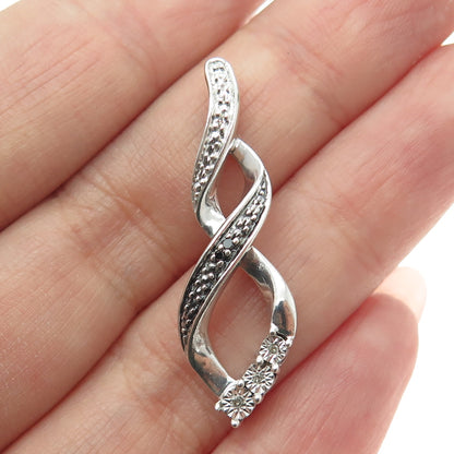 925 Sterling Silver Real Round-Cut Black & White Diamond Infinity Pendant