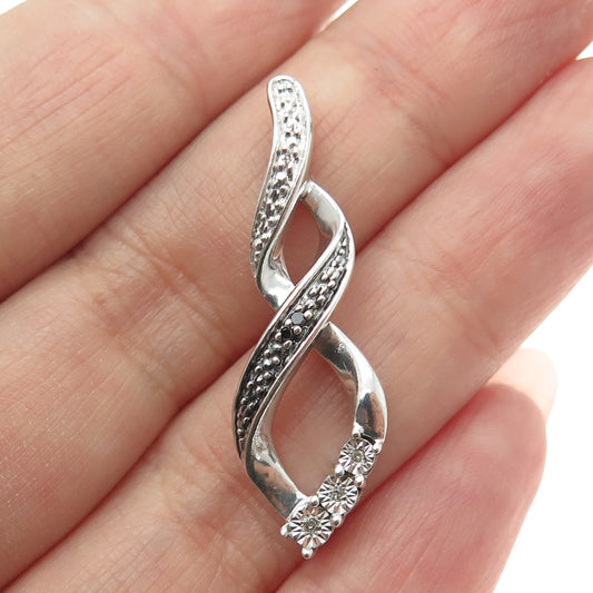 925 Sterling Silver Real Round-Cut Black & White Diamond Infinity Pendant