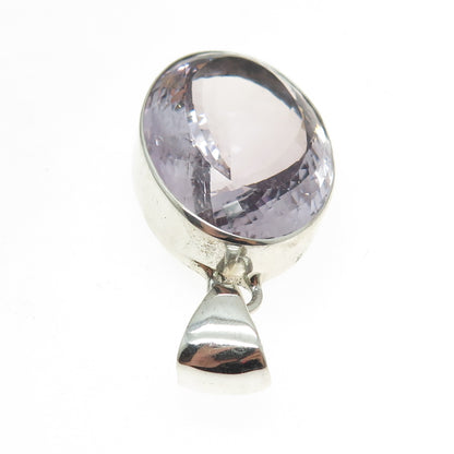 925 Sterling Silver Vintage Real Oval-Cut Amethyst Pendant