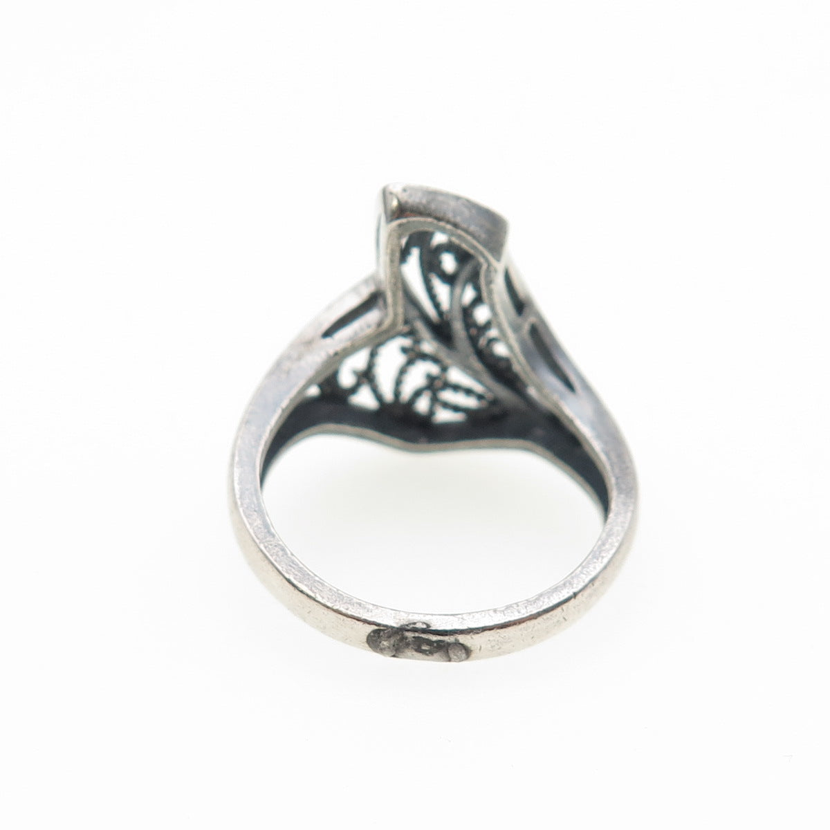 925 Sterling Silver Vintage Modernist Filigree Oxidized Ring Size 7