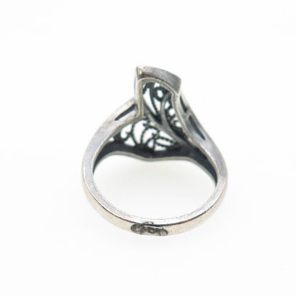 925 Sterling Silver Vintage Modernist Filigree Oxidized Ring Size 7