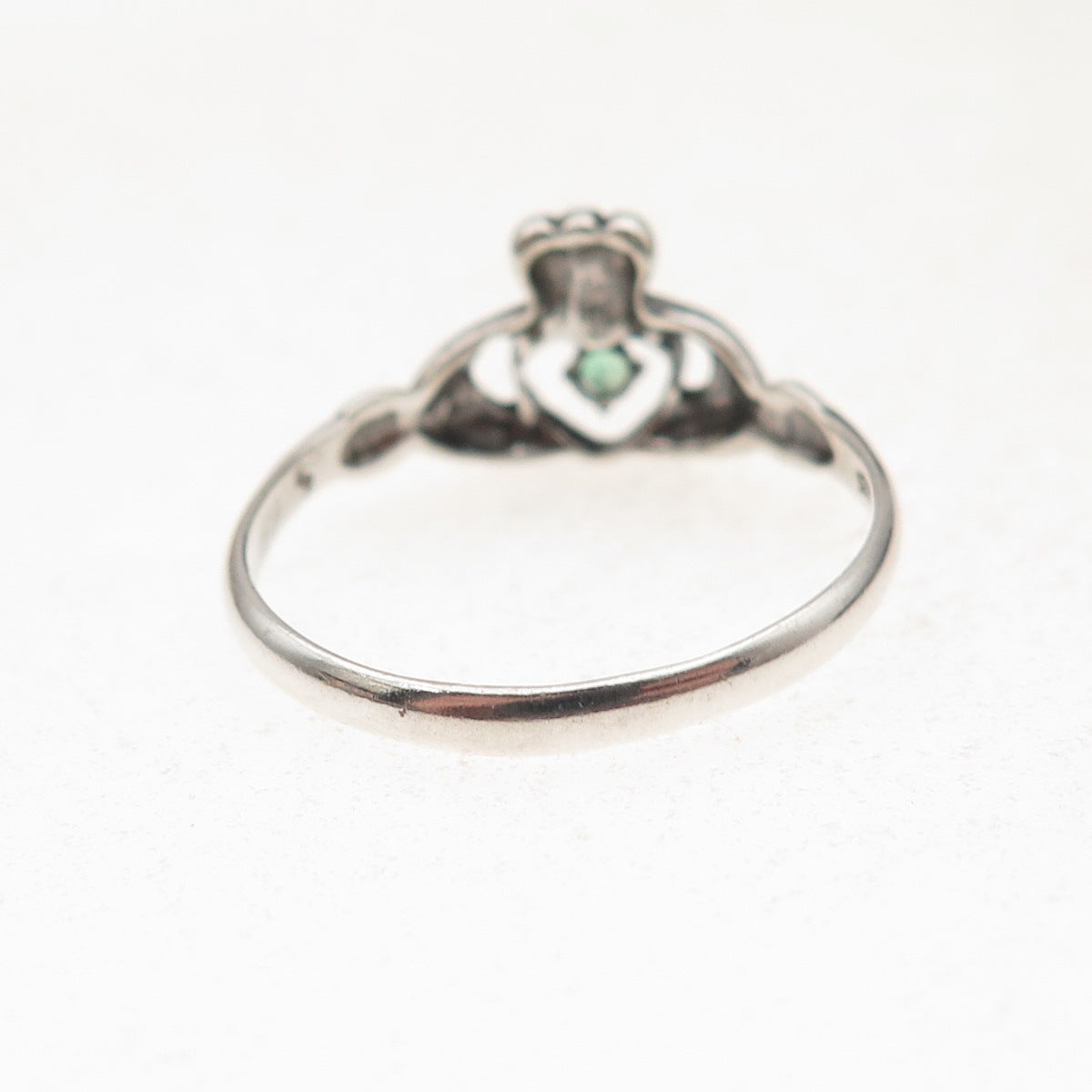Shube Sterling Silver Vintage Real Emerald Irish Claddagh Oxidized Ring Size 10
