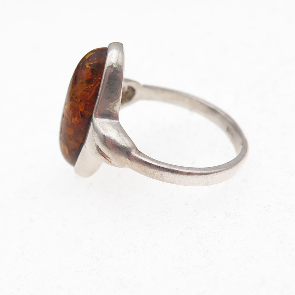 925 Sterling Silver Vintage Real Amber Modernist Oxidized Ring Size 5.75