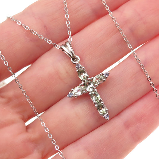 Chuck Clemency 925 Sterling Silver Real Green Amethyst & Tanzanite Necklace 20"