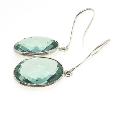 925 Sterling Silver Vintage Real Green Mint Amethyst Dangling Earrings