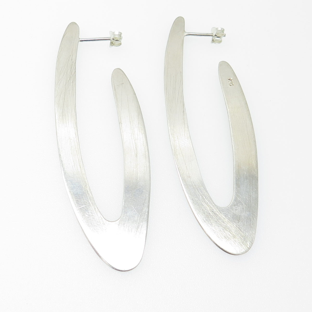 925 Sterling Silver Vintage Modernist Hoop Drop Earrings