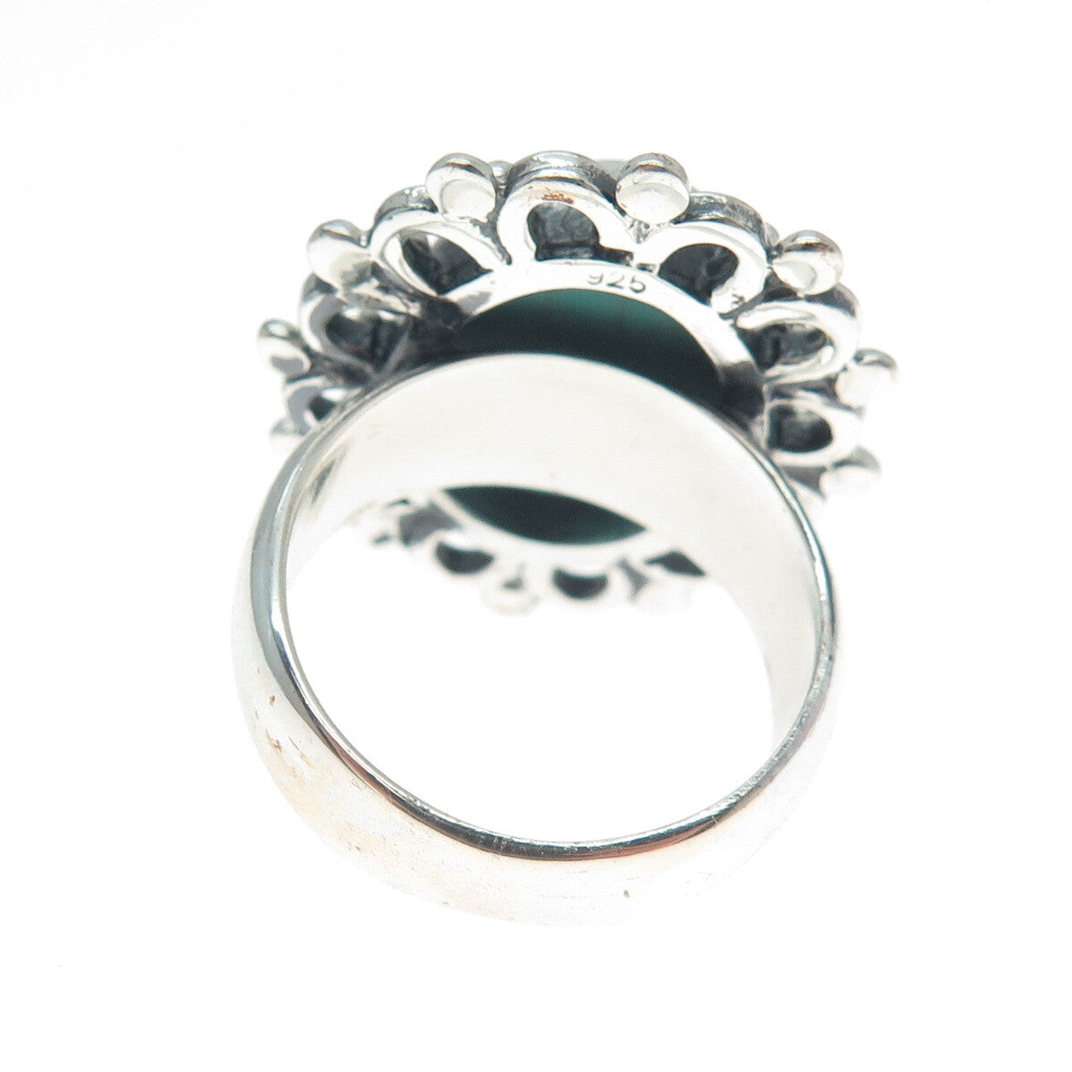 925 Sterling Silver Vintage Mountain Turquoise Flower Oxidized Ring Size 8.75