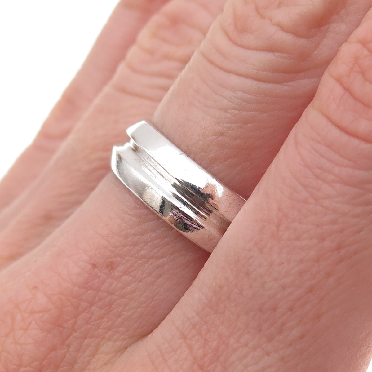 925 Sterling Silver Vintage Modernist Band Ring Size 8