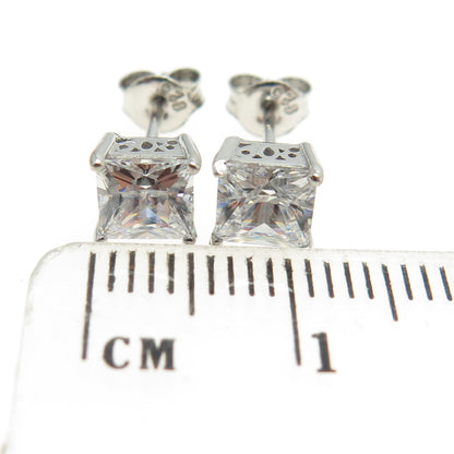 925 Sterling Silver Princess-Cut Shaped C Z Stud Earrings
