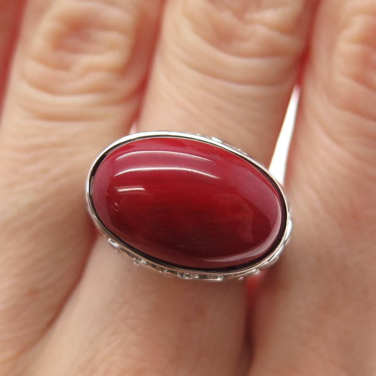 FD FELICIA DESIGN 925 Sterling Silver Vintage Real Red Jasper Ring Size 8.25