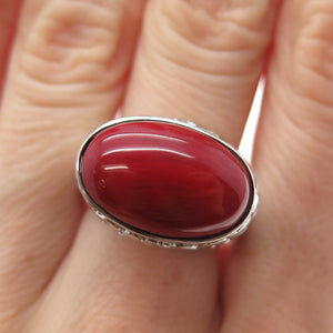 FD FELICIA DESIGN 925 Sterling Silver Vintage Real Red Jasper Ring Size 8.25