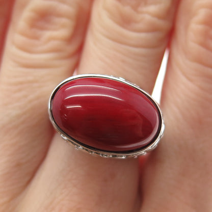 FD FELICIA DESIGN 925 Sterling Silver Vintage Real Red Jasper Ring Size 8.25