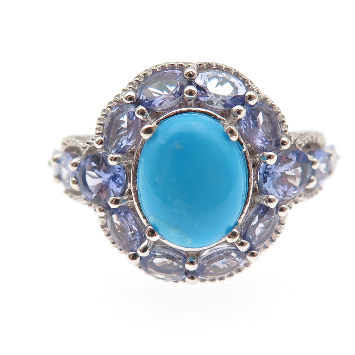 Chuck Clemency 925 Sterling Silver Real Turquoise & Tanzanite Ring Size 8