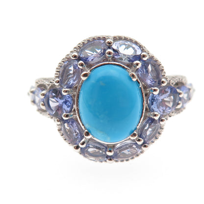 Chuck Clemency 925 Sterling Silver Real Turquoise & Tanzanite Ring Size 8
