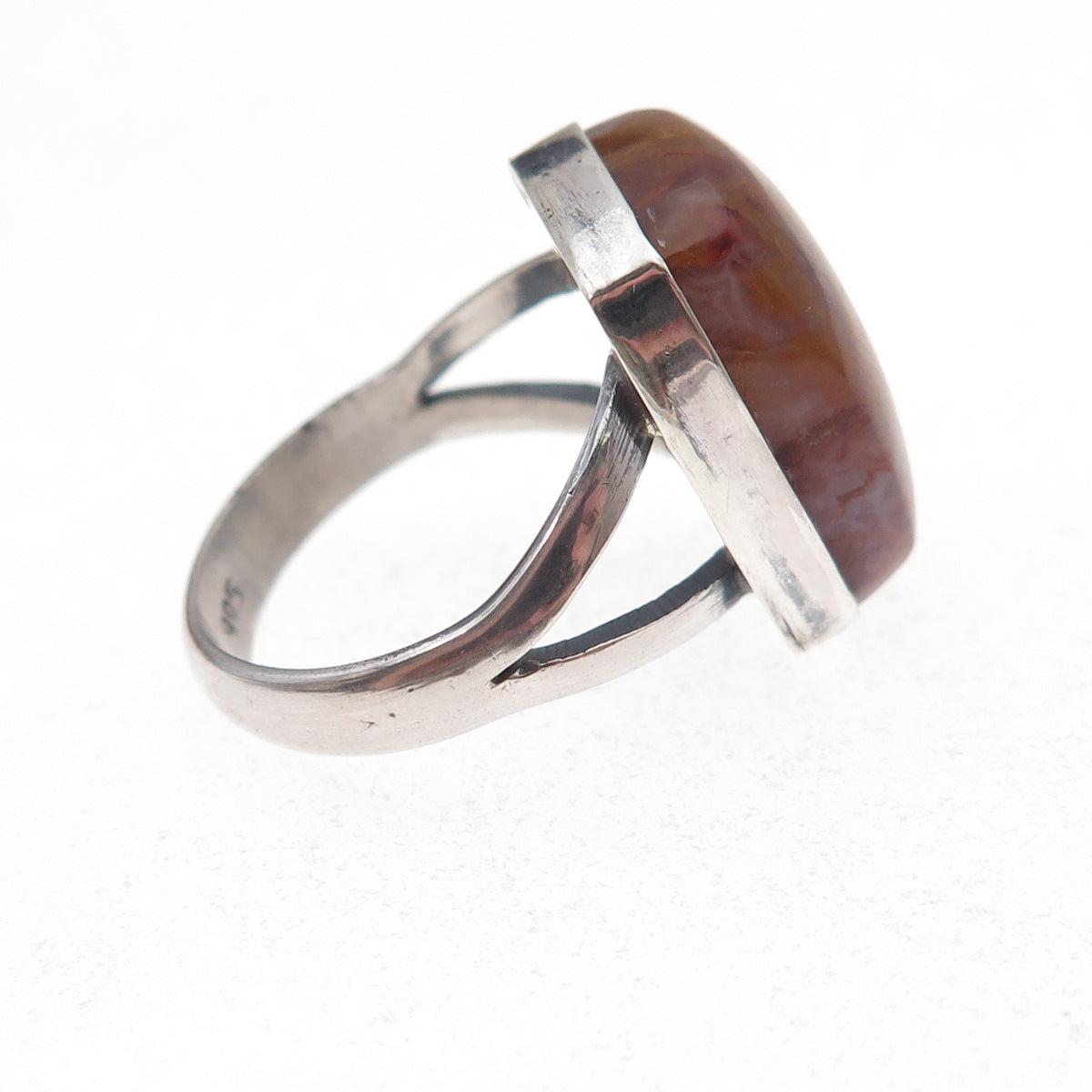 925 Sterling Silver Vintage Real Agate Modernist Oxidized Ring Size 6.5