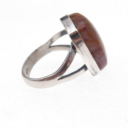 925 Sterling Silver Vintage Real Agate Modernist Oxidized Ring Size 6.5