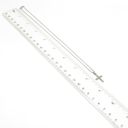 925 Sterling Silver Italy Round-Cut C Z Mini Cross Rolo Chain Necklace 16"
