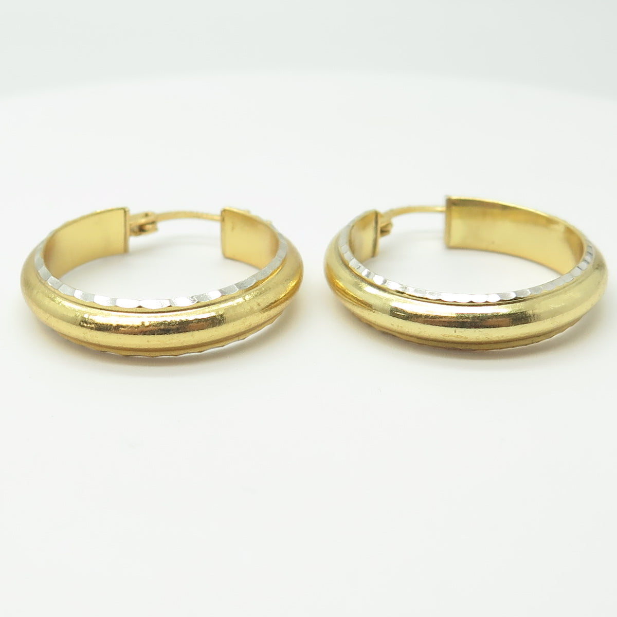 HAN 925 Sterling Silver Gold Plated Hammered Hoop Earrings