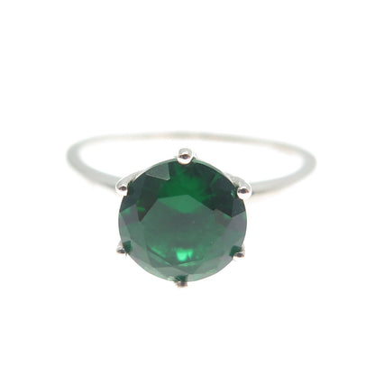DAZZLERS 925 Sterling Silver Round-Cut Nano Chrome Diopside Ring Size 7