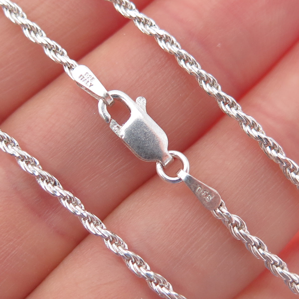 925 Sterling Silver Vintage Italy Twisted Rope Chain Necklace 18"