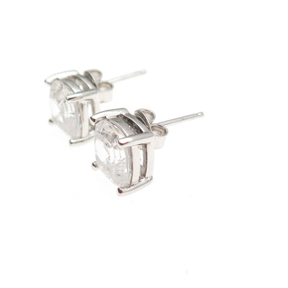925 Sterling Silver Cushion-Cut C Z Stud Earrings
