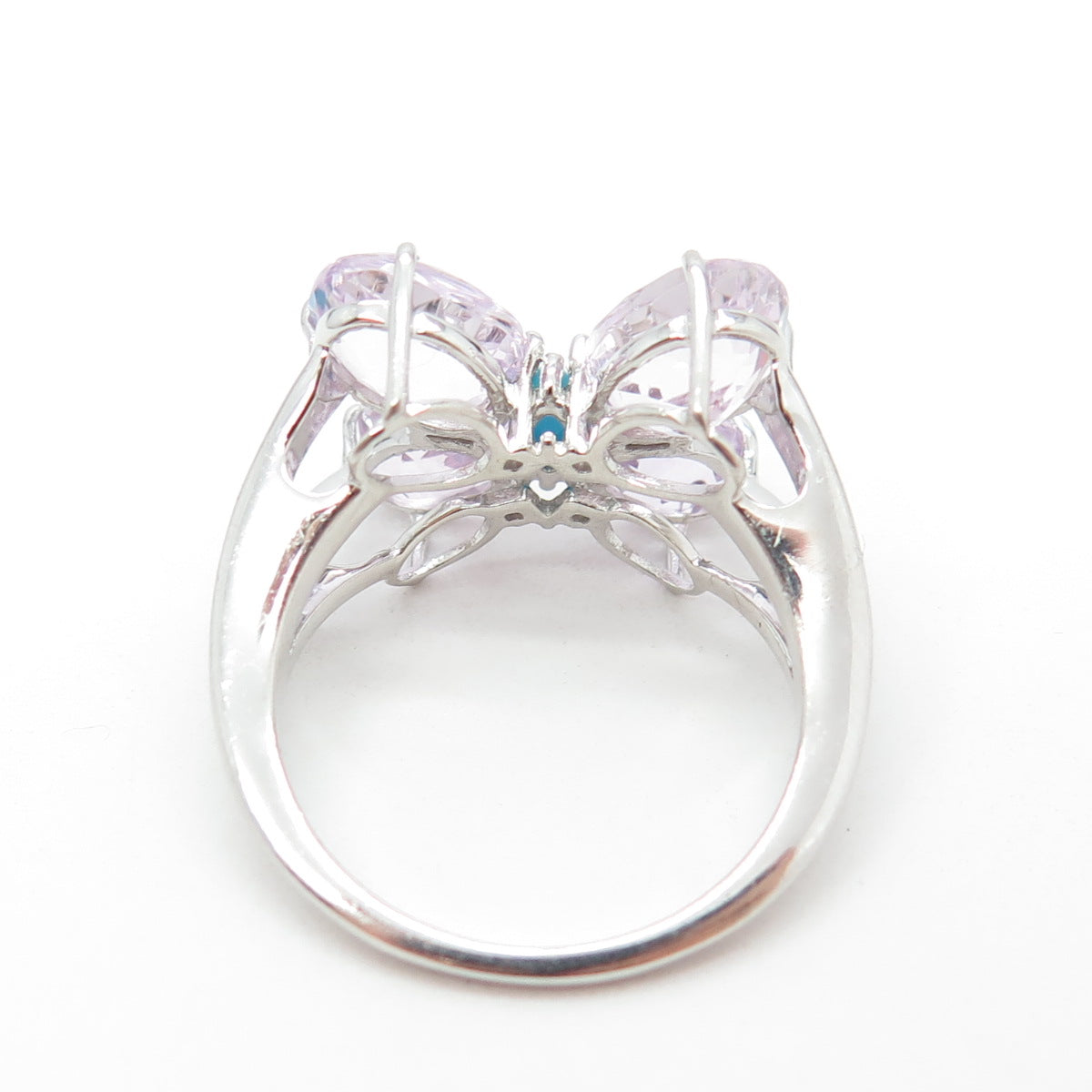 925 Sterling Silver Real Amethyst & Turquoise Butterfly Ring Size 6.75