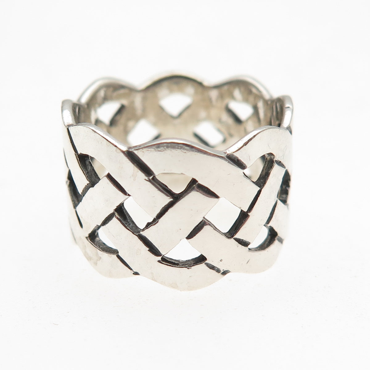 925 Sterling Silver Vintage Celtic Woven Knot Wide Band Ring Size 6.25
