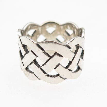 925 Sterling Silver Vintage Celtic Woven Knot Wide Band Ring Size 6.25