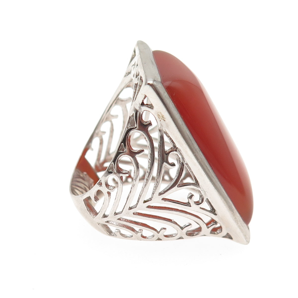 Ken Crafts 925 Sterling Silver Real Red Agate Floral Scroll Ring Size 9
