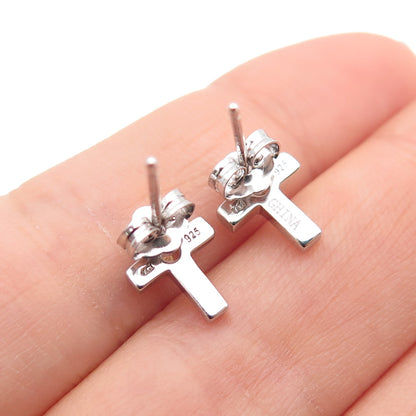 925 Sterling Silver Round-Cut C Z Cross Stud Earrings