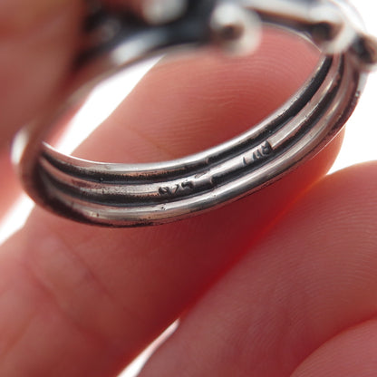 925 Sterling Silver Vintage Real Amethyst Modernist Oxidized Ring Size 8.25