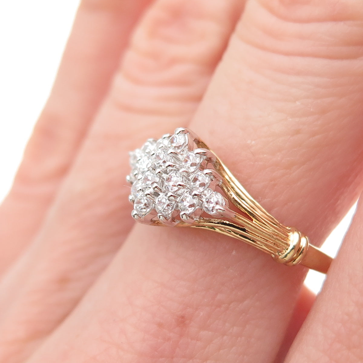 925 Sterling Silver Gold Plated Round-Cut C Z Ring Size 6.75