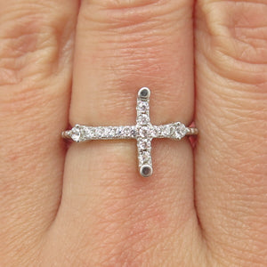 925 Sterling Silver Pave C Z Cross Ring Size 7